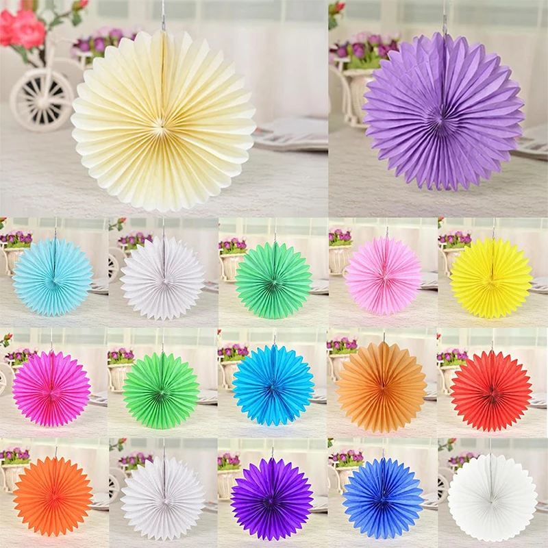 19 Colors 6/8/10/12/14inches Hanging Wall Paper Fan Foldable Honeycomb Circular Fans Wedding Party Home Decoraions Paper Crafts