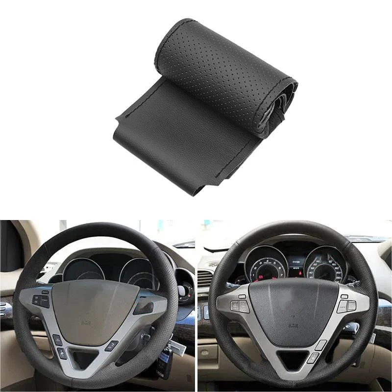 

Hand Braid Black Perforated Leather Car-styling Inner Steering Wheel Cover Trim For Acura MDX 2007 2008 2009 2010 2011 2012 2013