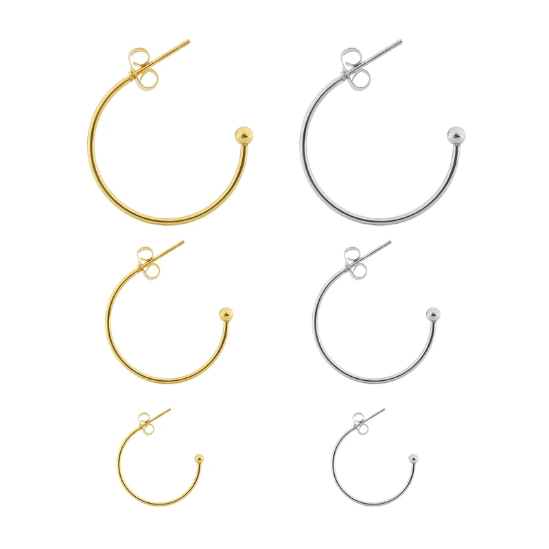 

6 pcs/lot 15-25mm Stainless Steel C-shaped Ear Hoops Small Round Earrings Ear Wires Connector for DIY Jewelry Making Supplies