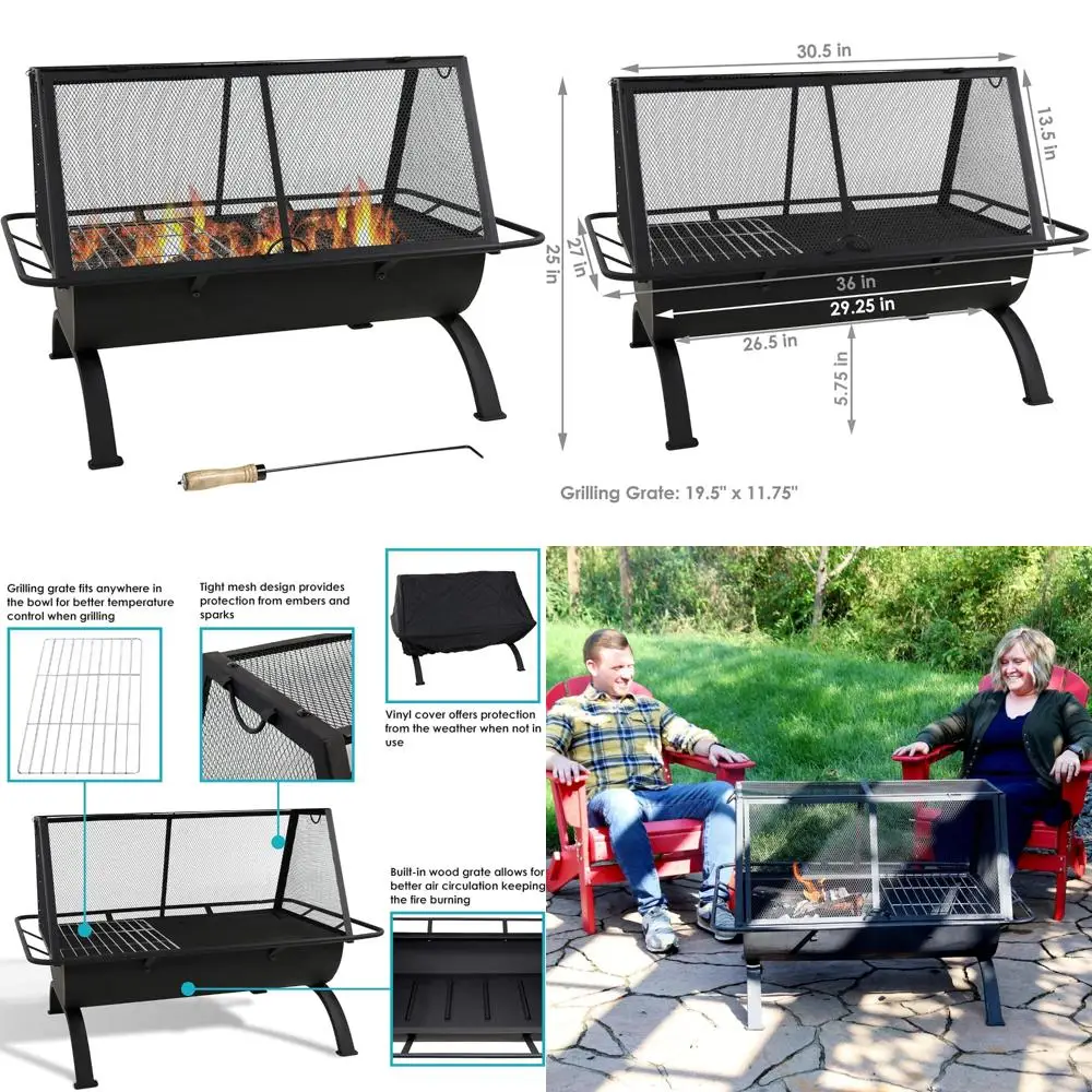 

36, уличная костра Northland Steel с камином для патио, грилем, искровым экраном и крышкой
