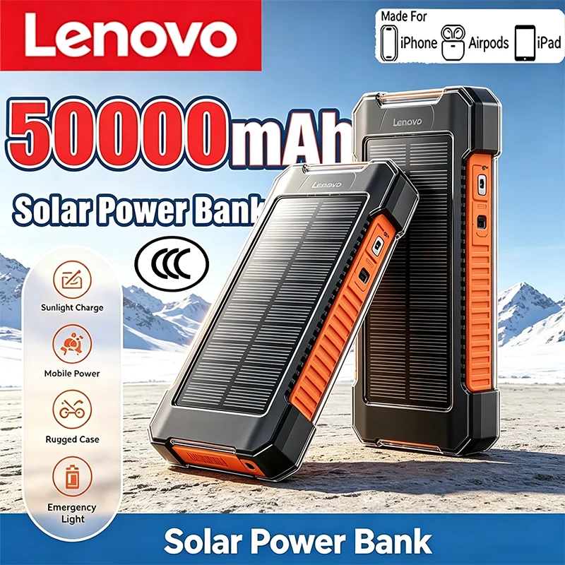 Lenovo 500000mAh Large Capacity Solar Power Bank Outdoor High Speed Charging Portable Charger for iPhone Samsung Huawei