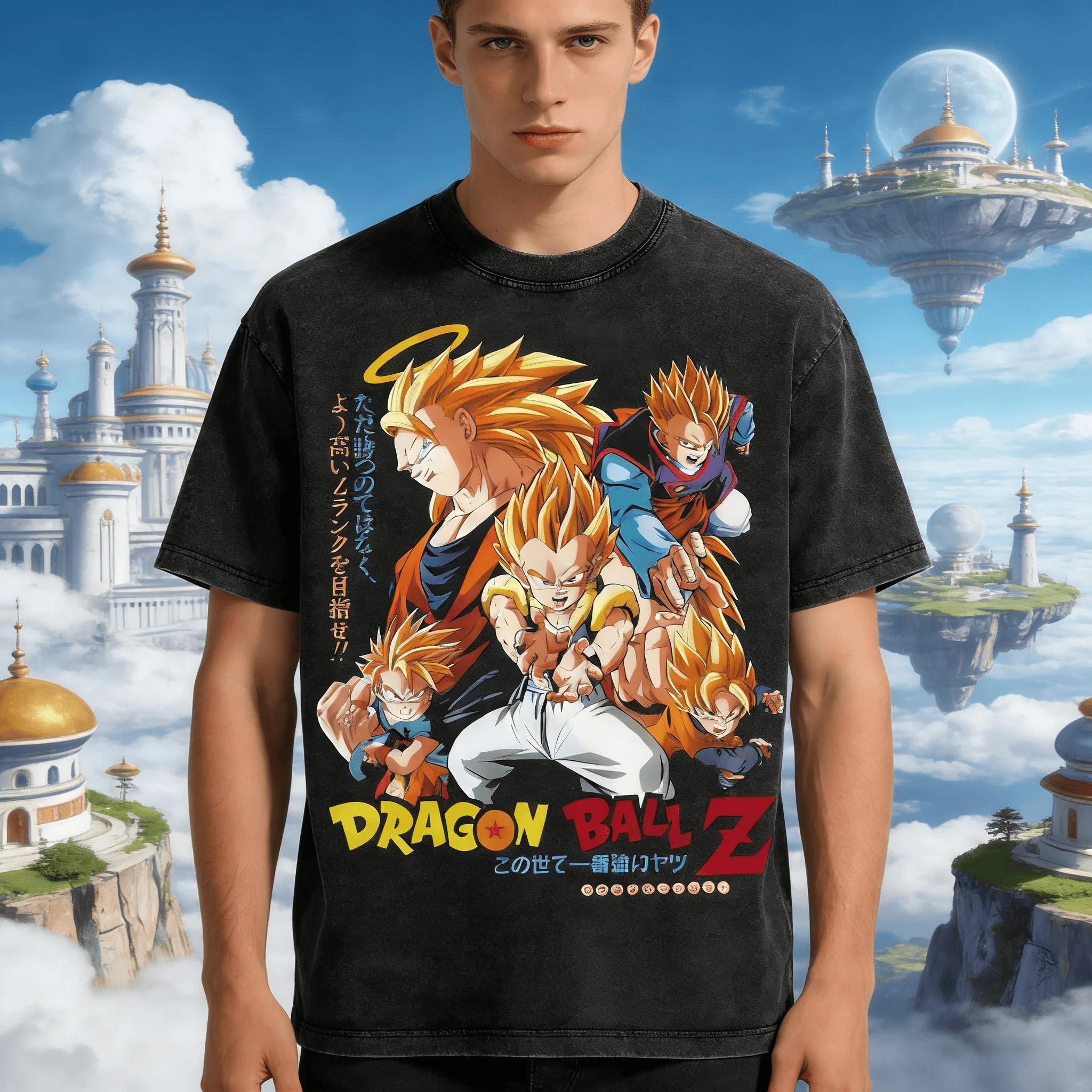 2026 Dragon Ball Shenron & Goku & Frieza & Vegeta Vintage Print T-Shirt aus gewaschener Baumwolle, Oversized Unisex Kurzarm Anime-Oberteil