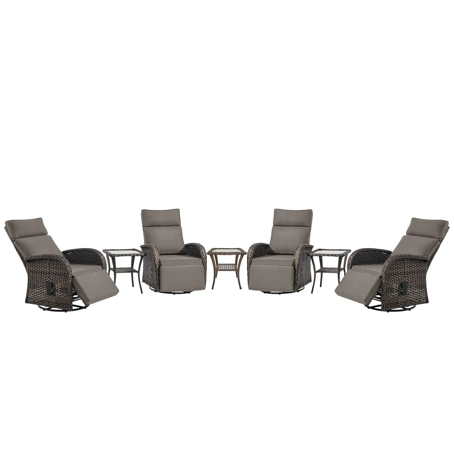 

7 Piece Patio Furniture Set With 4 Swivel Recliner Chairs And 3 Side Tables, Dual-Adjust Wicker Chaise Lounge, Customized