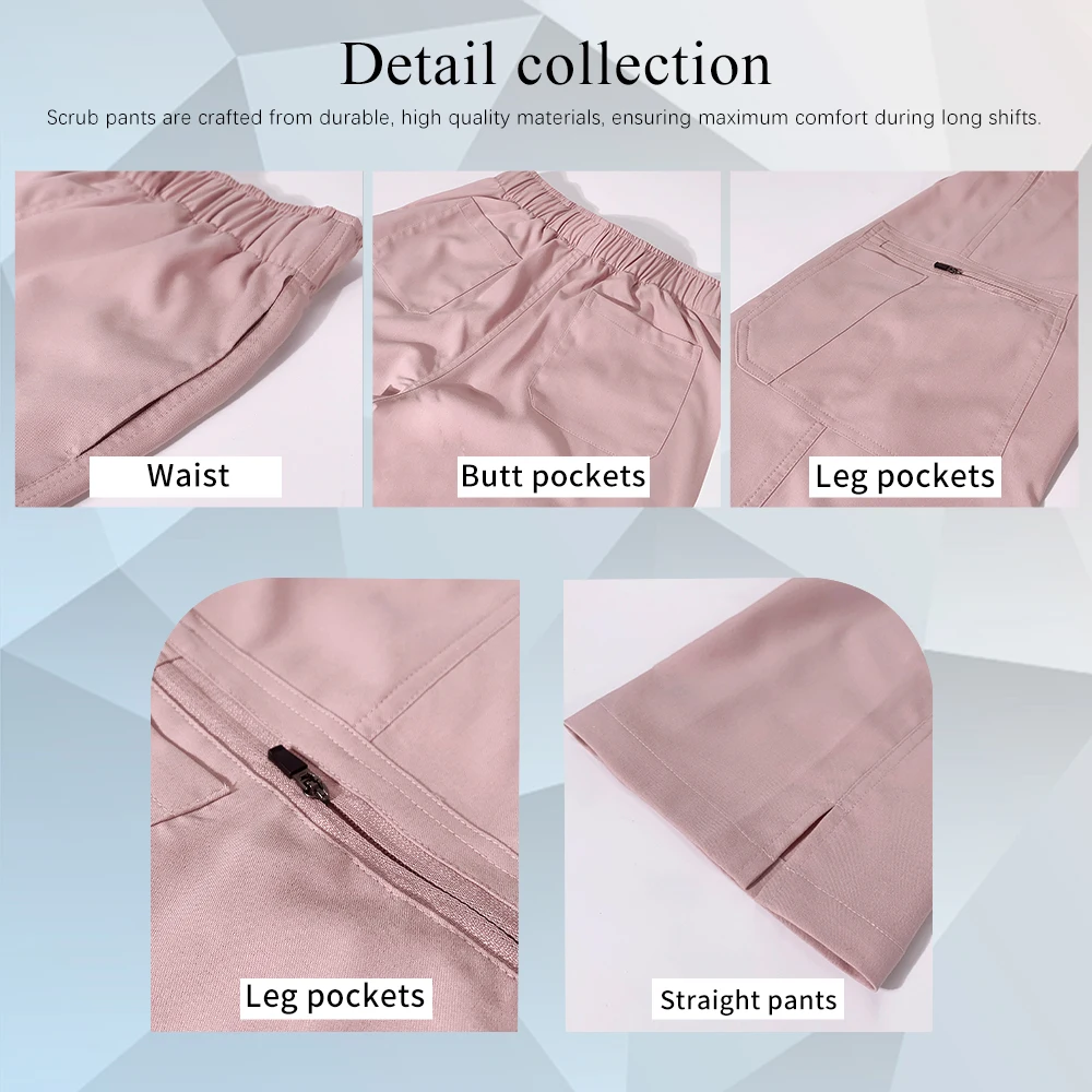 Medical Scrub Pants Pharmacy Work Straight Trousers Elastic Waist Black Gray Lab Bottoms Simple Male Women Clothing Casual Pants