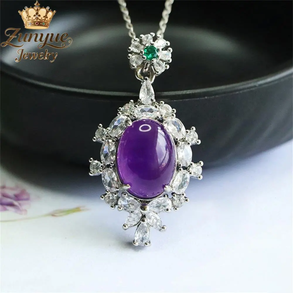Natural Amethyst Studded With Diamond Flower Buckle Pendant Luxury Quality Fashion Jewelry Exquisite Elegant Popular Charms Gift
