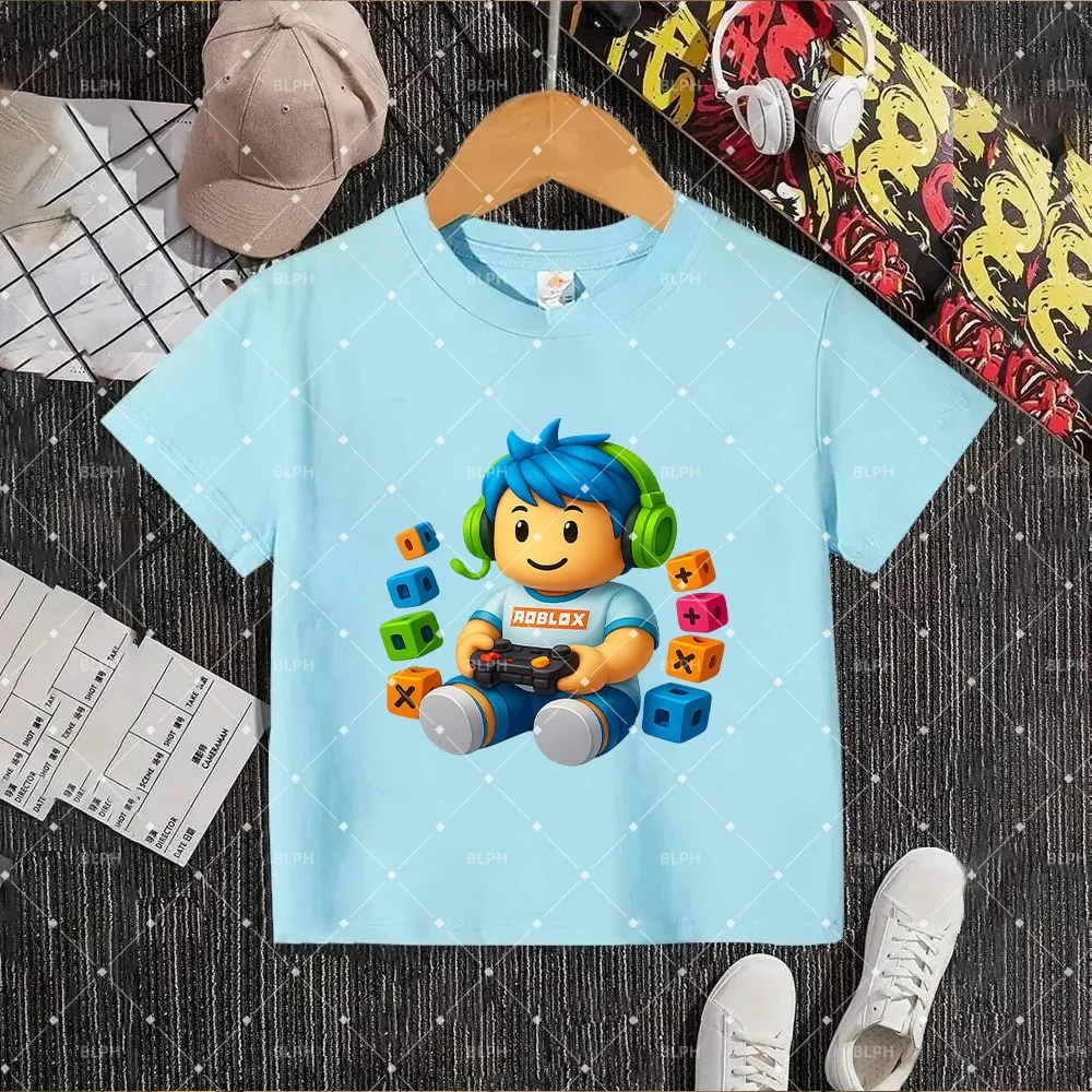 Camiseta Infantil Inspirada no Roblox com Design de Controle de Jogo, Ideal para Jovens Gamers