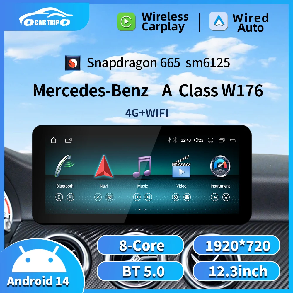 Snapdragon665 8Core Android14 System Apple Carplay Car Video Player Navigation Multimedia Screen For Mercedes Benz A Class W176