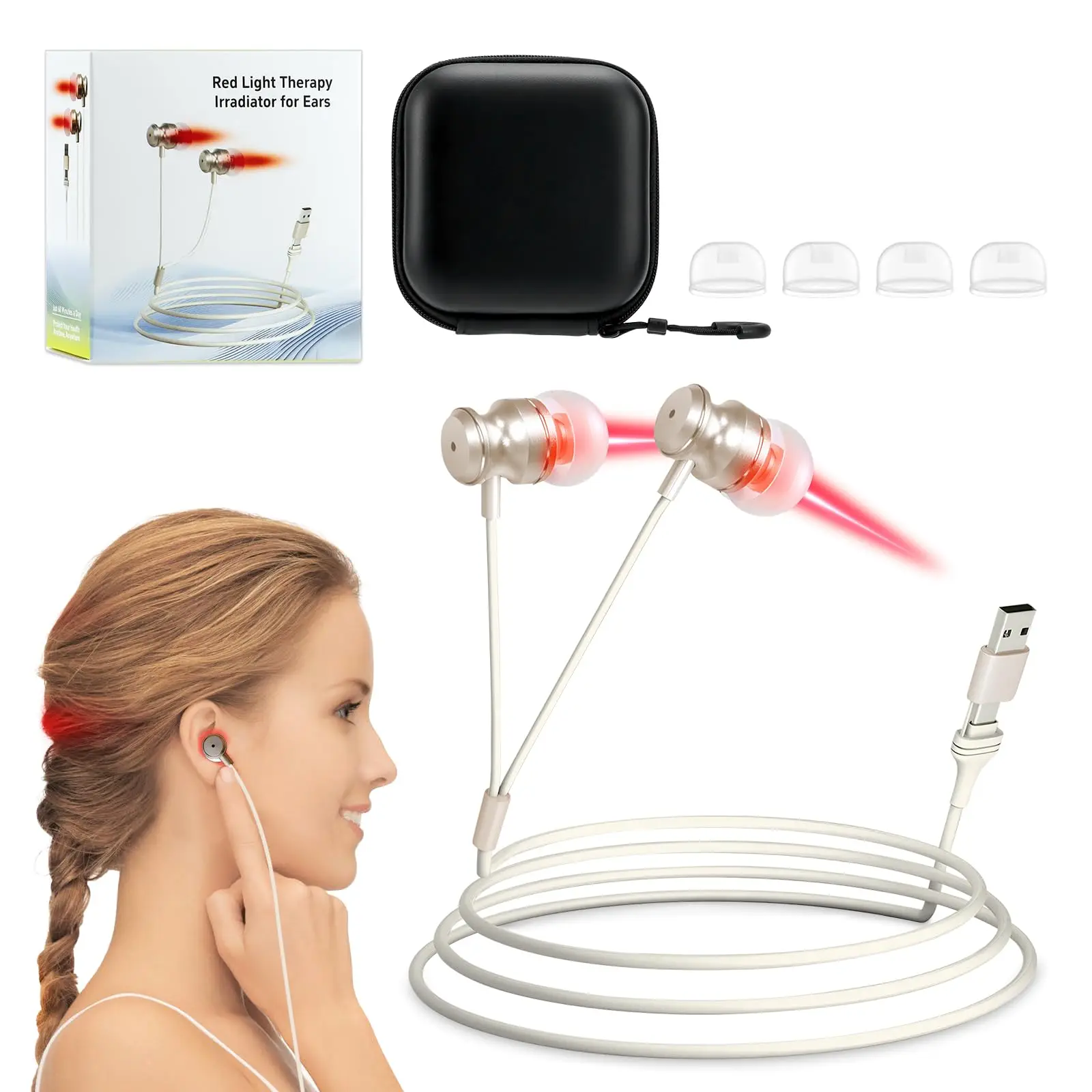 

Ear Laser Irradiator LLLT Therapy 650nm Rhinitis Sinusitis Tinnitus Physiotherapy Earplug Otitis Media Deafness Treatment