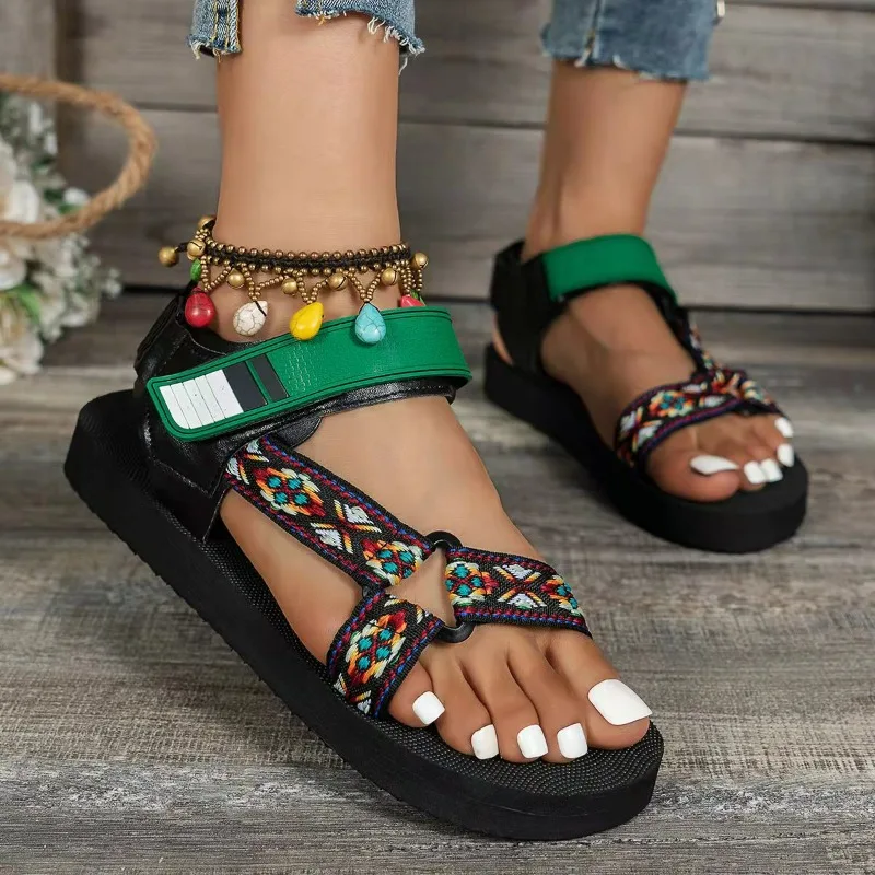

Women Sandals Flat Beach Shoes Hot Sale Peep Toe Mixed Color Sandals Platform Plus Size Sandals Outdoor Hook & Loop Women Shoes