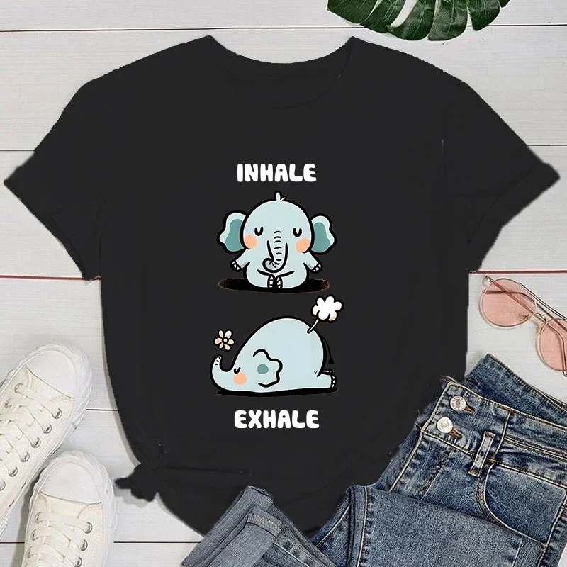 yogo T shirt Fashion Inhale Exhale Printed Short Sleeve Inhale Exhale T-Shirt For Women Summer Casual T-Shirts Creative Tops