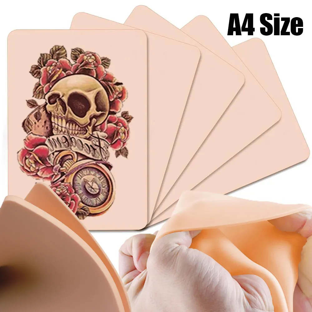 

A4 Size Tattoo Practice Skin Silicone Tattoo Fake Skin Double-Sided Tattoo Training Skin for Permanent Makeup Tattoo Accessories