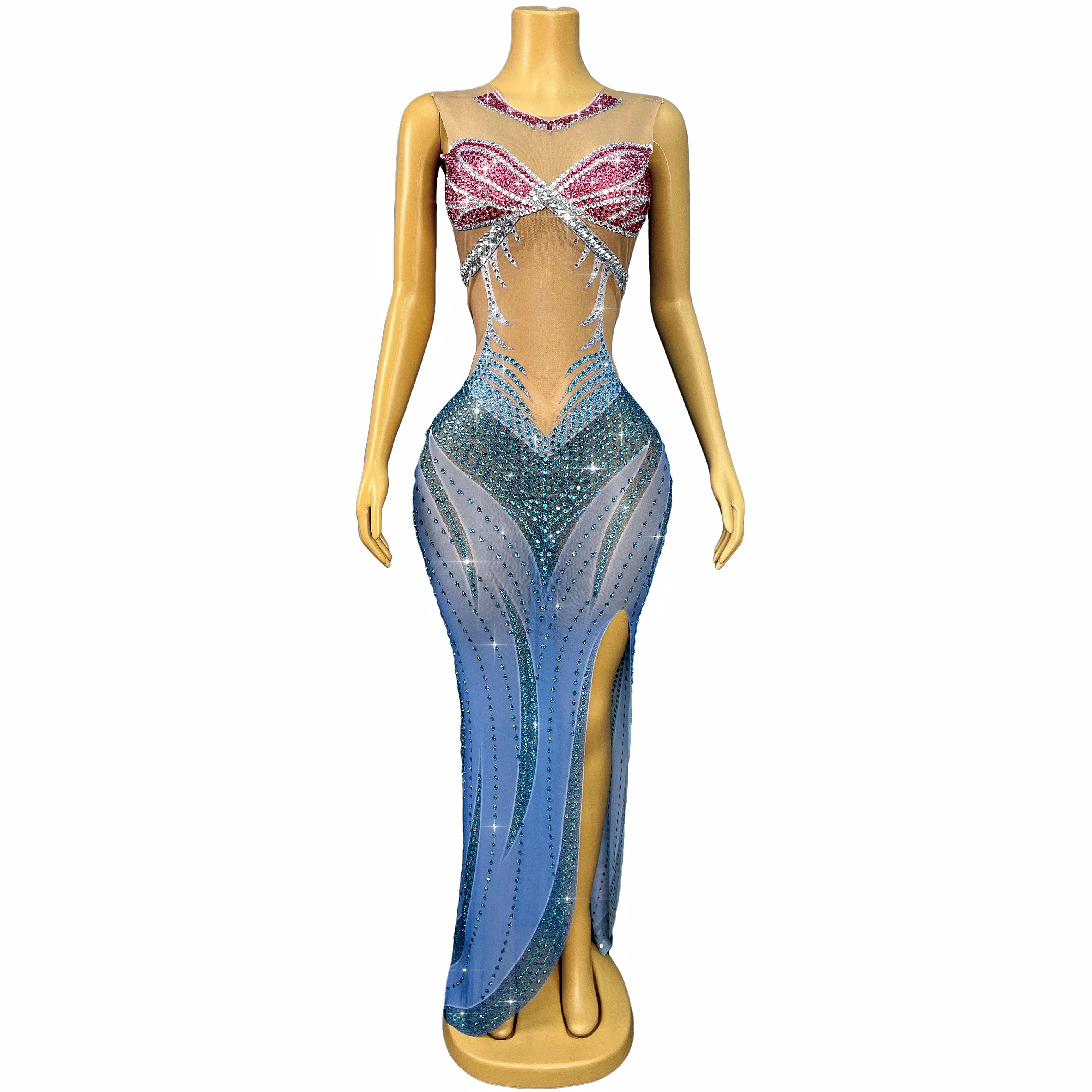 Robe Maxi pour femmes, design spécial, strass brillants, garniture, robe de soirée, tapis rouge, Costume de scène, Lancaoyu