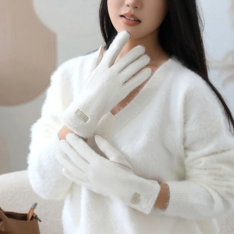 جديد الكورية فو فرو المنك قفازات للنساء قابل للغسل شاشة تعمل باللمس قفازات قطيفة دافئة أنيقة مقاوم للماء هدايا السفر اكسسوارات
