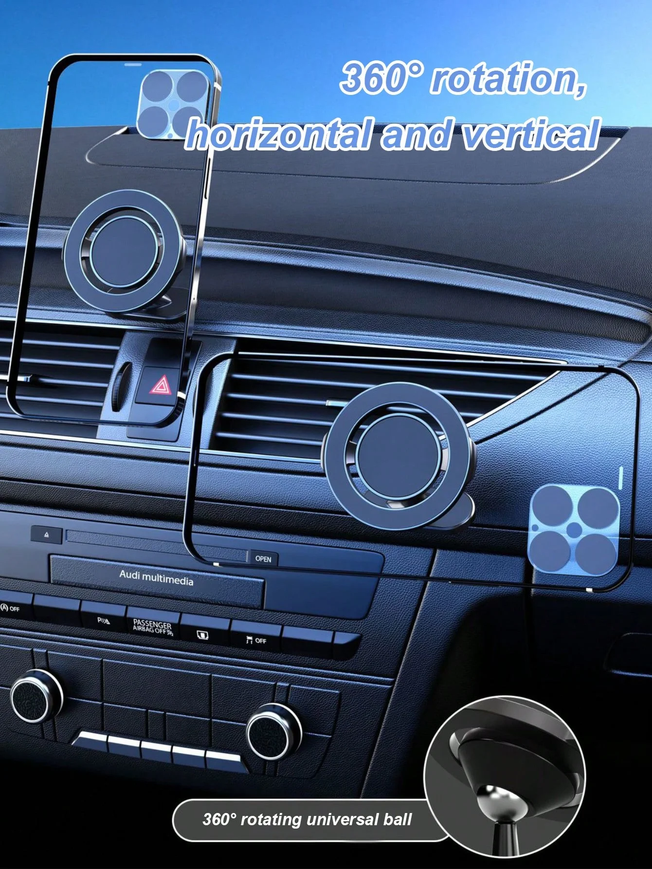 حامل هاتف السيارة MagSafe - مصنوع من سبائك الزنك مع مغناطيس نيوديميوم قوي، 360 درجة ° دوران، الامتزاز التلقائي، صديق للإشارة، #3