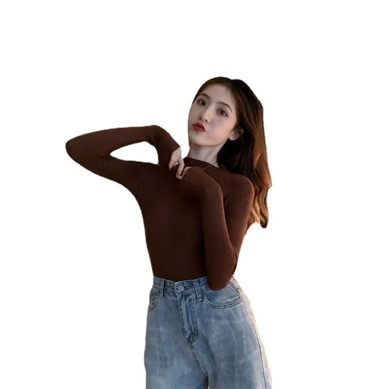 الخريف الشتاء المرأة سليم صالح عالية Ne محبوك سترة قاعدة irt لون نقي تنوعا طويلة Sve الملابس الصينية #5