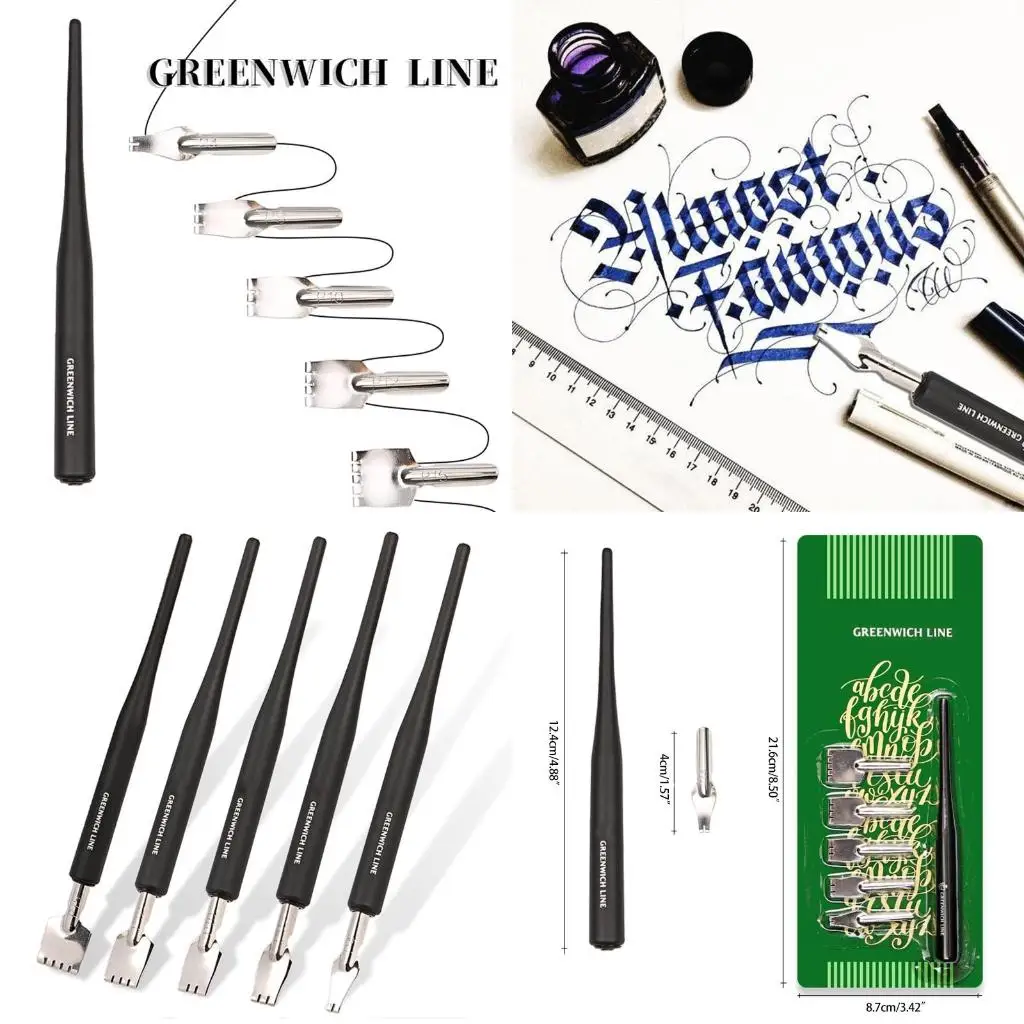 

English Pen With 5 Various Flat Nibs 1 Holder Comic Dip Pen Set For Painter Teacher Beginners