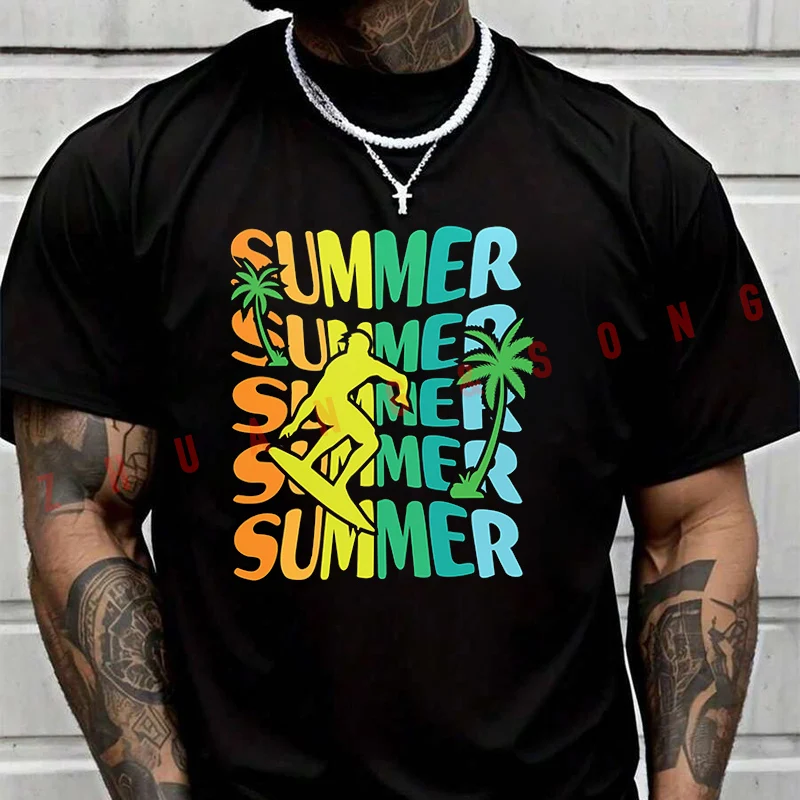 

Surfing Summer Pattern T-Shirt Men Hip Hop Streetwear Unisex Casual Fashionable Short Sleeve Tops
