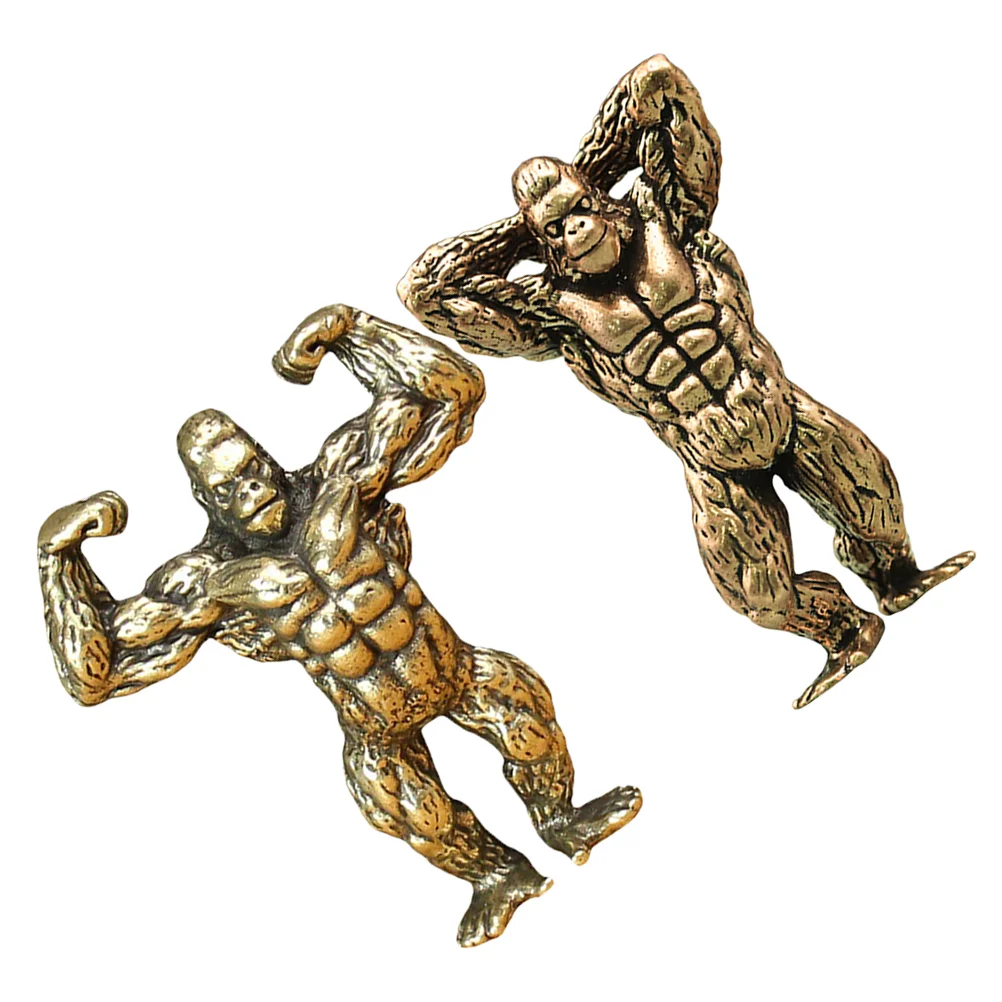 2 Pcs Orangutan Decoration Gorilla Ornament Animal Statue Copper-beryllium Small Desktop Pure