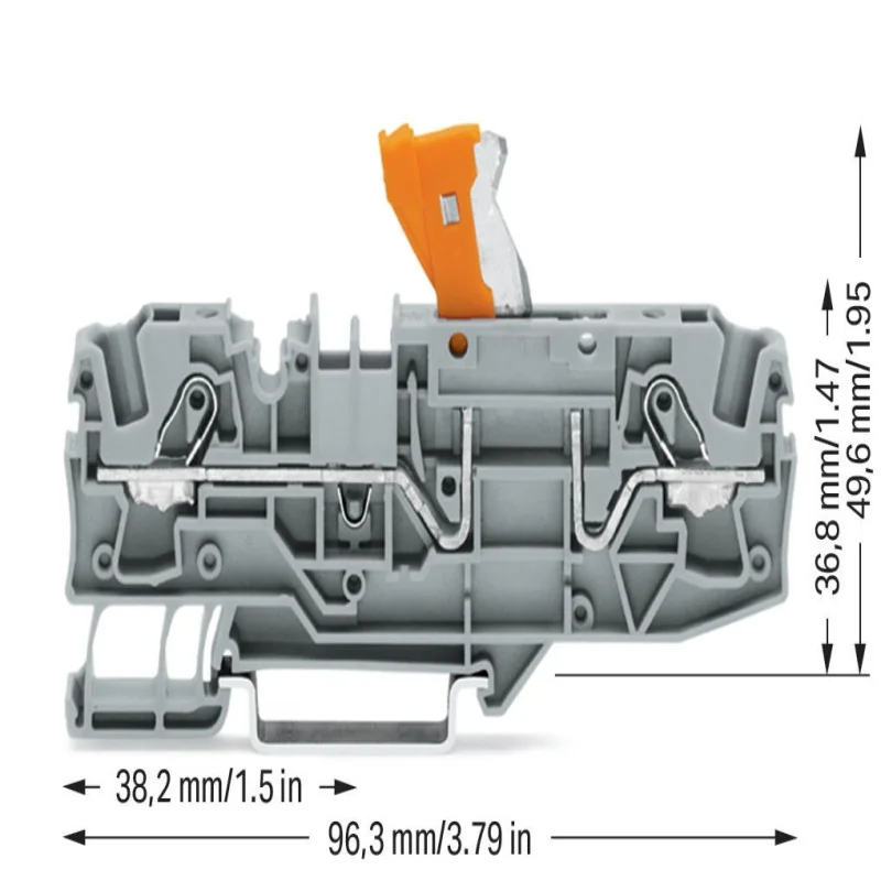 WAGO 2006‑1671 2‑Pole Knife Disconnect Terminal Block, Push‑in Spring Connection With Test Function, 30A 800V 6sqmm Rail‑mount T