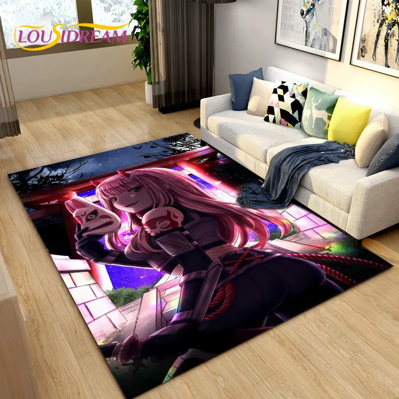 Zero Two DARLING In The FRANXX Anime Area Rug,Carpet Rug for Living Room Bedroom Sofa Doormat Decoration, Kid Non-slip Floor Mat