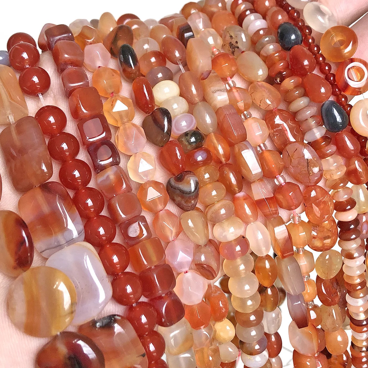 Red Agates Stone Beads Natural Round Carnelian Onyx Loose Beads Various Styles Irregular Faceted For Jewelry Making DIY Bracelet