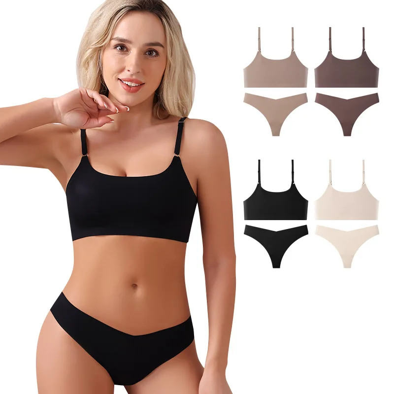 Women Lingerie Set Sports Seamless Wire-free Bra Set Feminine Push-up Beautiful Back Vest Plus Size Sexy Underwear Brief Sets