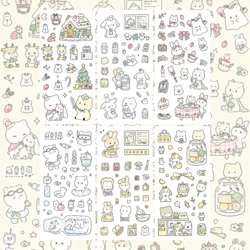 Cute Cartoon Bunny and Bear Sticker Creative DIY Decoration Material Guka Account Sticker