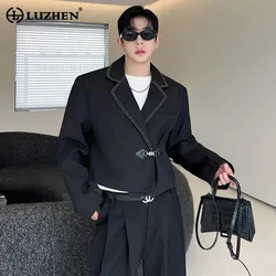 LUZHEN Original Metal Buckle Placket Design Blazer Short Jacket Men's Fashion Elegant Korean 2024 Autumn New Trendy Coat LZ3653