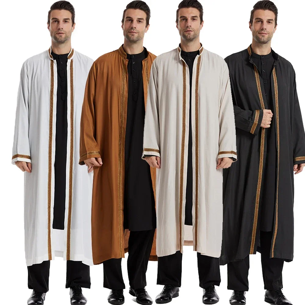 Eid Ramadan Men Muslim Open Abaya Kimono Maxi Dress Jubba Thobe Turkey Dubai Saudi Kaftan Arab Robe Abayas Islamic Clothing Gown