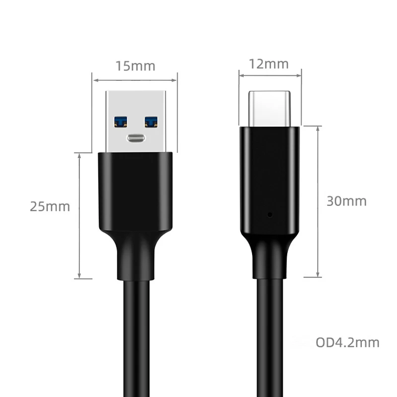 USB3.2 10Gbps Cable USB A to Type-C Data Transfer USB C SSD Hard Disk Cable 3A 60W Quick Charge 3.0 Charge Cable for Xiaomi Cord