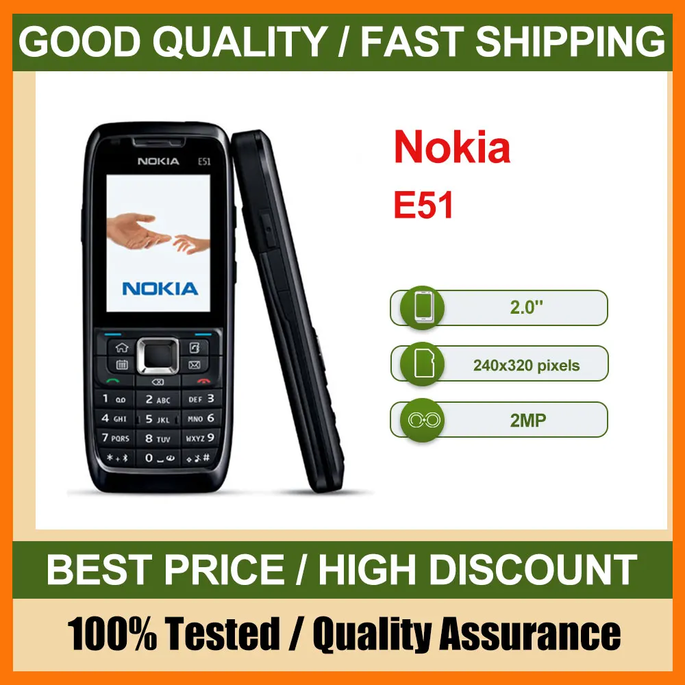 هاتف Nokia E51 الأصلي مصنوع في فنلندا يدعم اللغة الإنجليزية بحالة جيدة