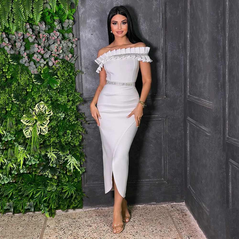 

Индивидуальное вечернее платье с открытыми плечами и вырезом «лодочка» с открытой спиной, вечернее платье без рукавов с оборками, элегантное платье для выпускного вечера Banquفساتين الحفلات