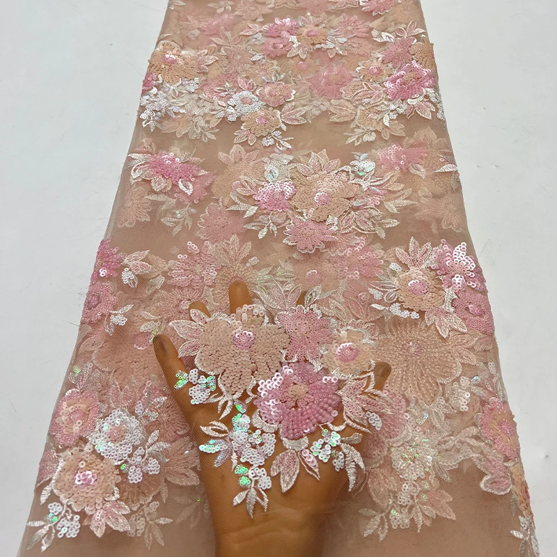 نسيج شبكي فرنسي فاخر، ترتر أفريقي طازج ونظيف متعدد الألوان، فستان قماش دانتيل مطرز عالي الجودة