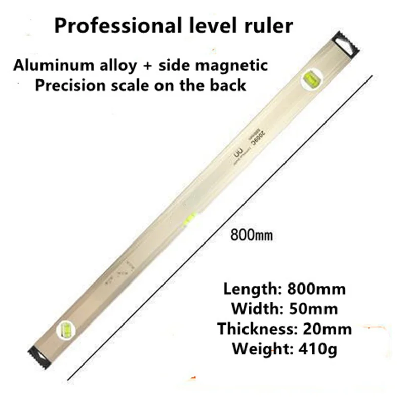 800 mm Regla Horizontal magnética, regla de nivel de burbuja, regla de equilibrio de burbujas de aleación de aluminio de alta precisión para decoración del hogar DIY