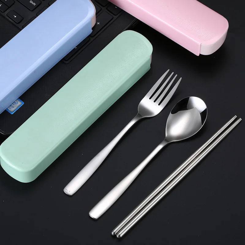 Stainless steel Korean style spoon fork chopstick three piece portable cutlery set for students' outdoor travel pull-out gift se