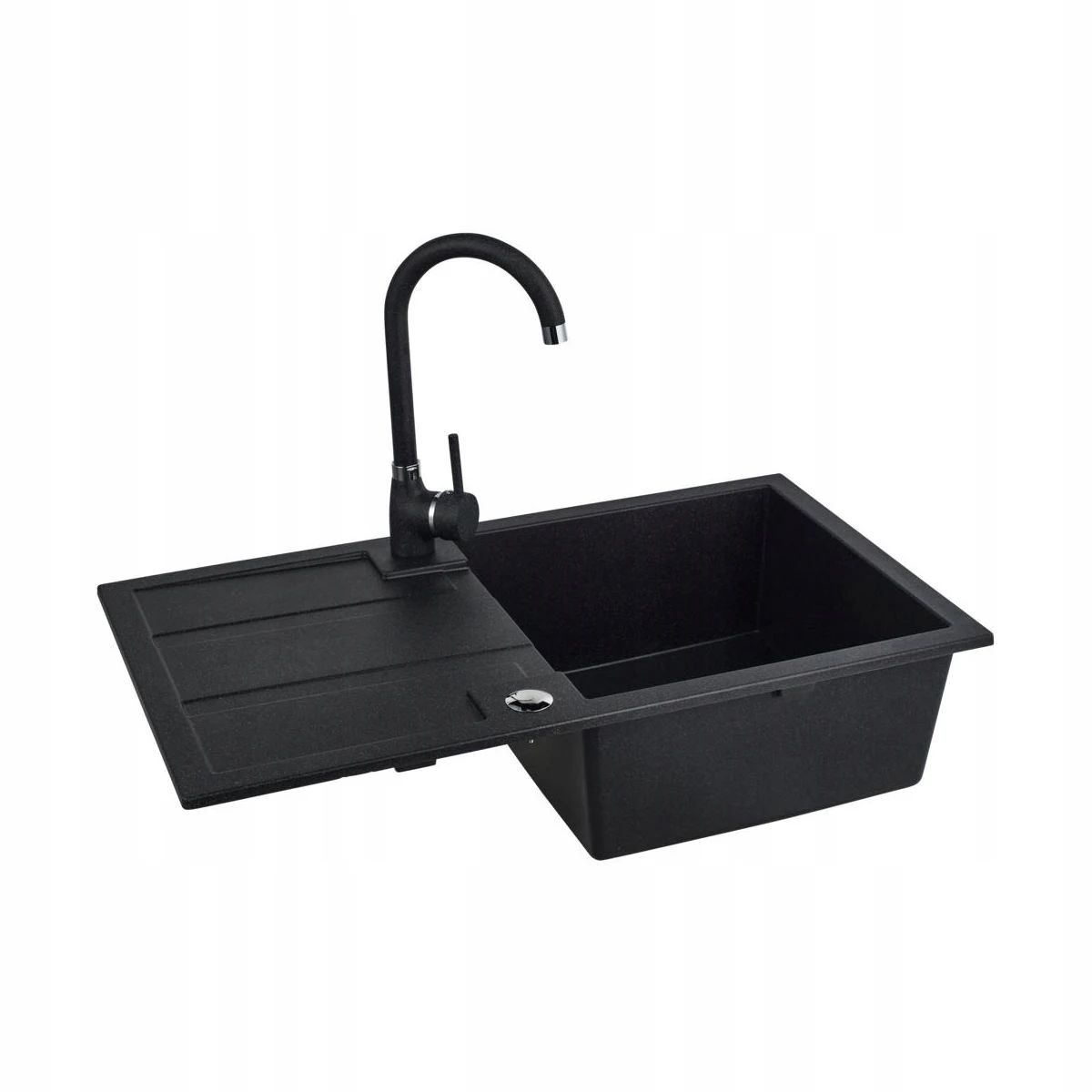 Granite black sink with battery and siphon 44x76 cm Barbados