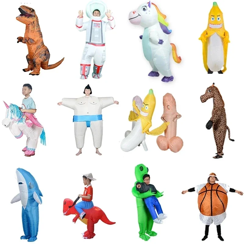 Inflatable Costume Alien Sumo Basketball Pika Bulldog Bananna Shark Cosplay Dinosaur Funny Dress Party Halloween For Adult Kids