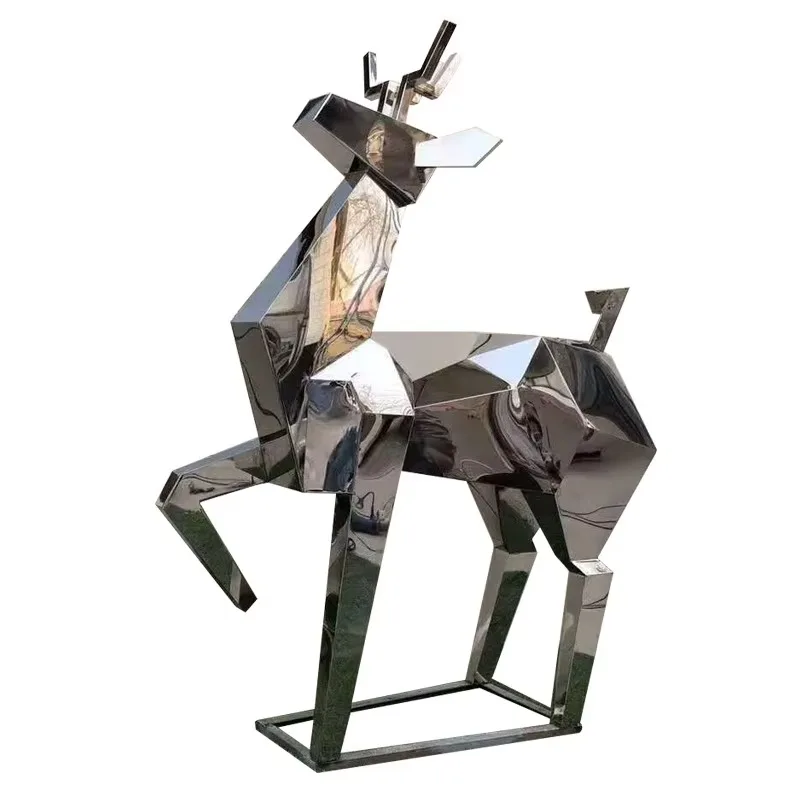 

Stainless Steel Deer Sculpture Metal Animal Sculpture for Park Deco
