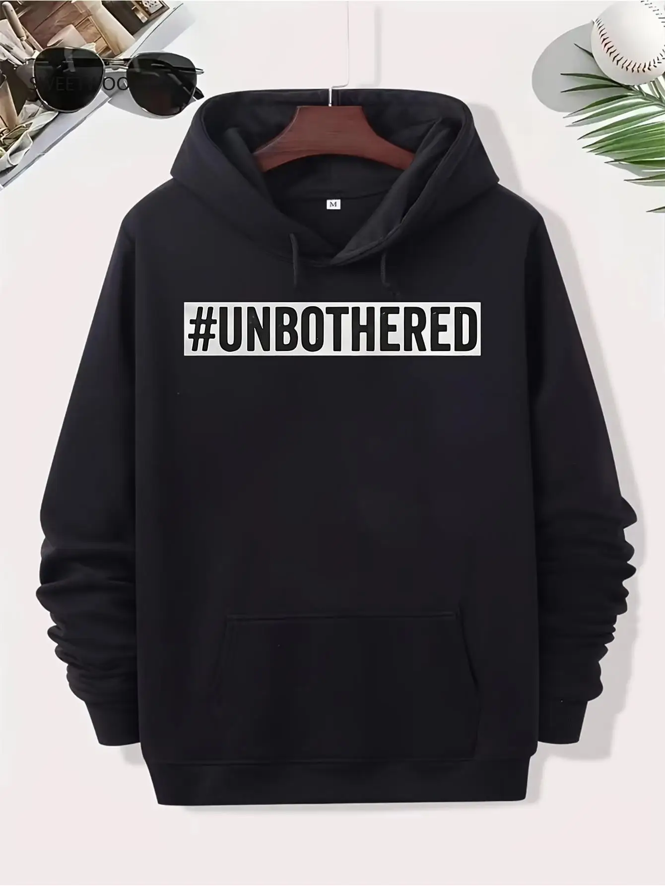 

Мужская толстовка с капюшоном Unbothered Graphic, шляпой — с передним карманом и принтом неботернового слогана, всесезонная