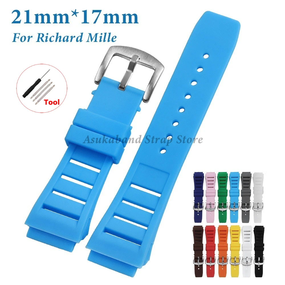 Soft Silicone Watch Strap 17mm*21mm Sport Waterproof Bracelet for Richard Mille Watch Diving Rubber Men Women Watch Accessories