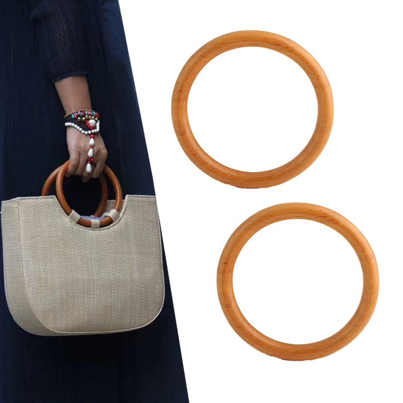 2PCS Wooden Handbag Handmade Bag Round Handle Replacement for Beach Bag Crochet Bag Straw Bag Lace Bag