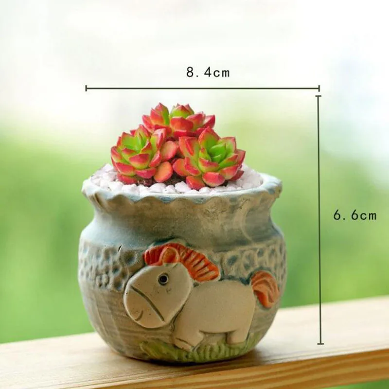 Creative Porcelain Relief Cartoon Cat Rabbit Animal Pattern Flowerpot Succulent Plant Pot Breathable Vase Bonsai Pot Deco