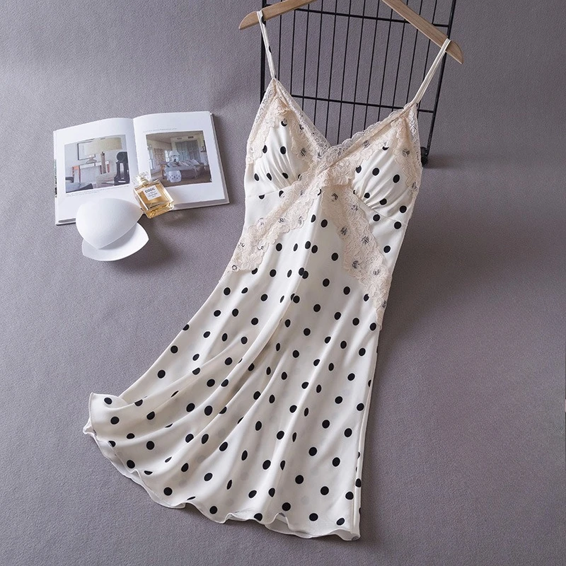 

Sexy Lace Nightgown Home Dress Lingerie Summer Female Robe Nightdress Women Silky Satin Dressing Gown Sleepwear Loungewear