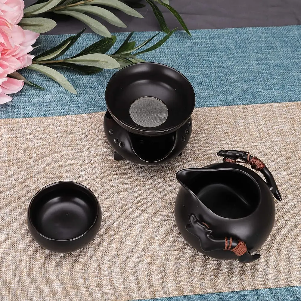 Chinese Bla Ceramic Kung Fu Tea Set With Tea Tray And Small Tea Tools,Porcelain Tea Service