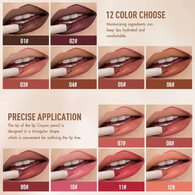 1PC Matte Lip Liner,ลิปสติก,ง่ายต่อการสีลิปสติกปากกา,ลิปสติกธรรมชาติ,กันน้ํา,Lip Makeup เครื่องสําอางค์