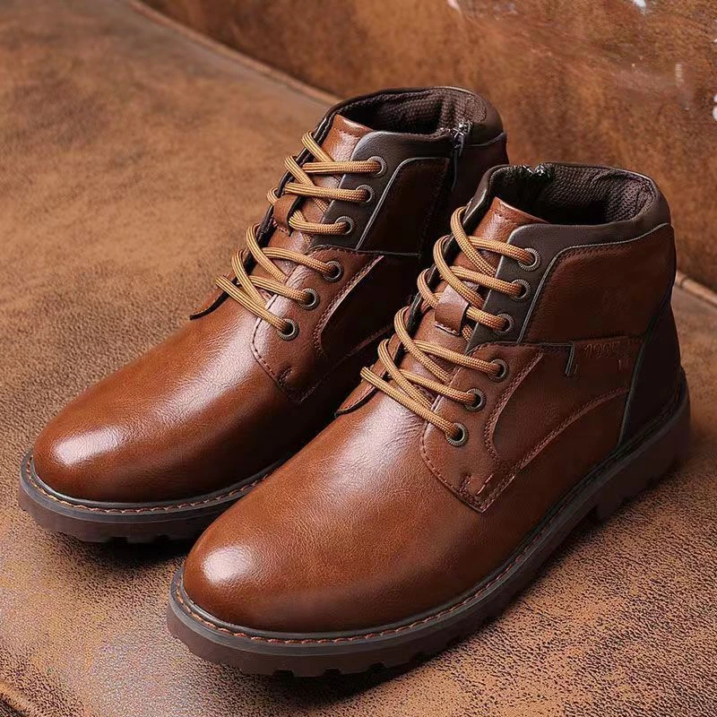 

Leather Men Ankle Boots Plus Size High Top Shoes Outdoor Work Casual Shoes Motorcycle Rock Climbing Boots Fashion Autumn Brown