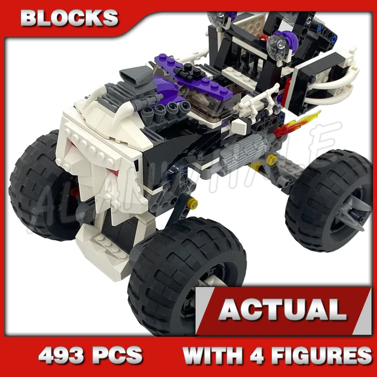 493 Stuks Schedel Truck Bewegende Kaken Enorme Rubberen Banden Nunchucks Van Lightning 9736 Bouwsteenspeelgoed Compatibel Met Model