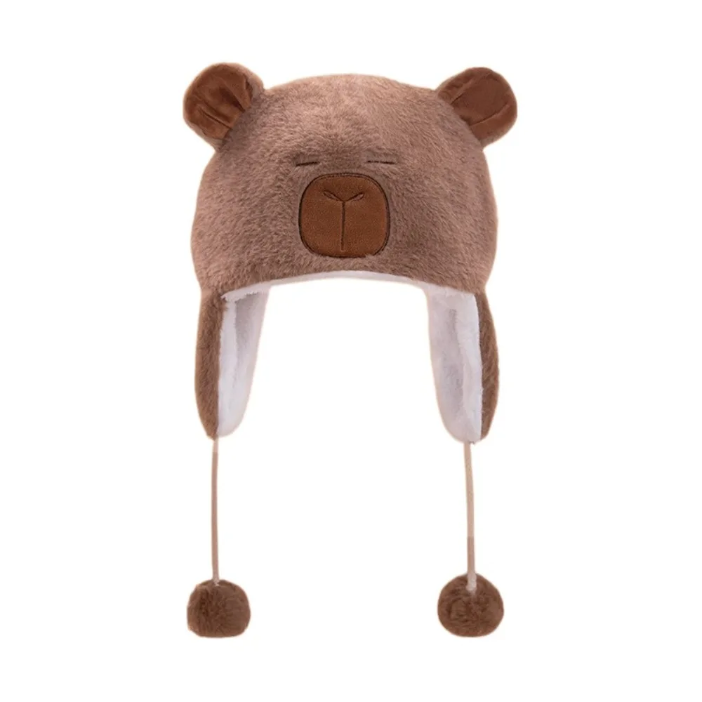 

Warm Cute Plush Capybara Hat Pullover Hat Cartoon Capybara Plush Cap Thickened Ear Protection Animals Ears Beanie Hats