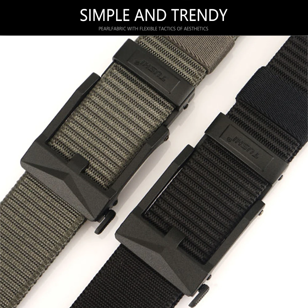 TUSHI Metal Automatic Buckle Nylon Belt Breathable Quick Dry Training Tactical Belts Jeans Pants Casual Sports Golf Canvas Belt