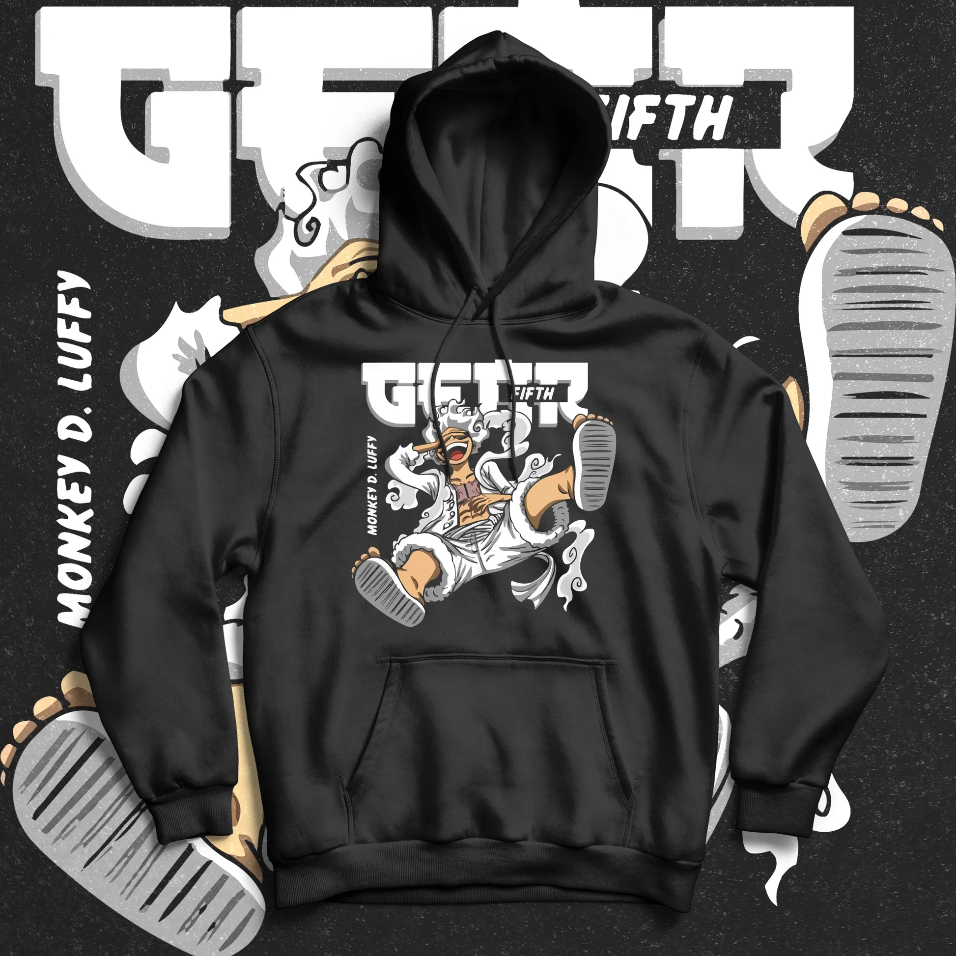 قطعة واحدة هوديي القطن الأسود القرد D لوفي شخصية طباعة أنيمي تأثيري السترة مع الأبيض معركة تشكل تصميم لباس غير رسمي